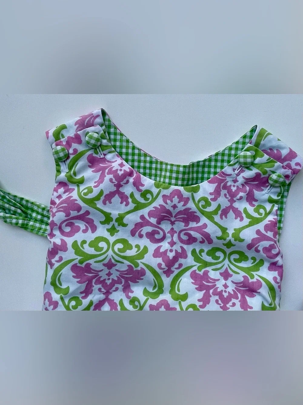 Toddler Pink & Green Damask Summer Romper — Handmade, Boutique inspired